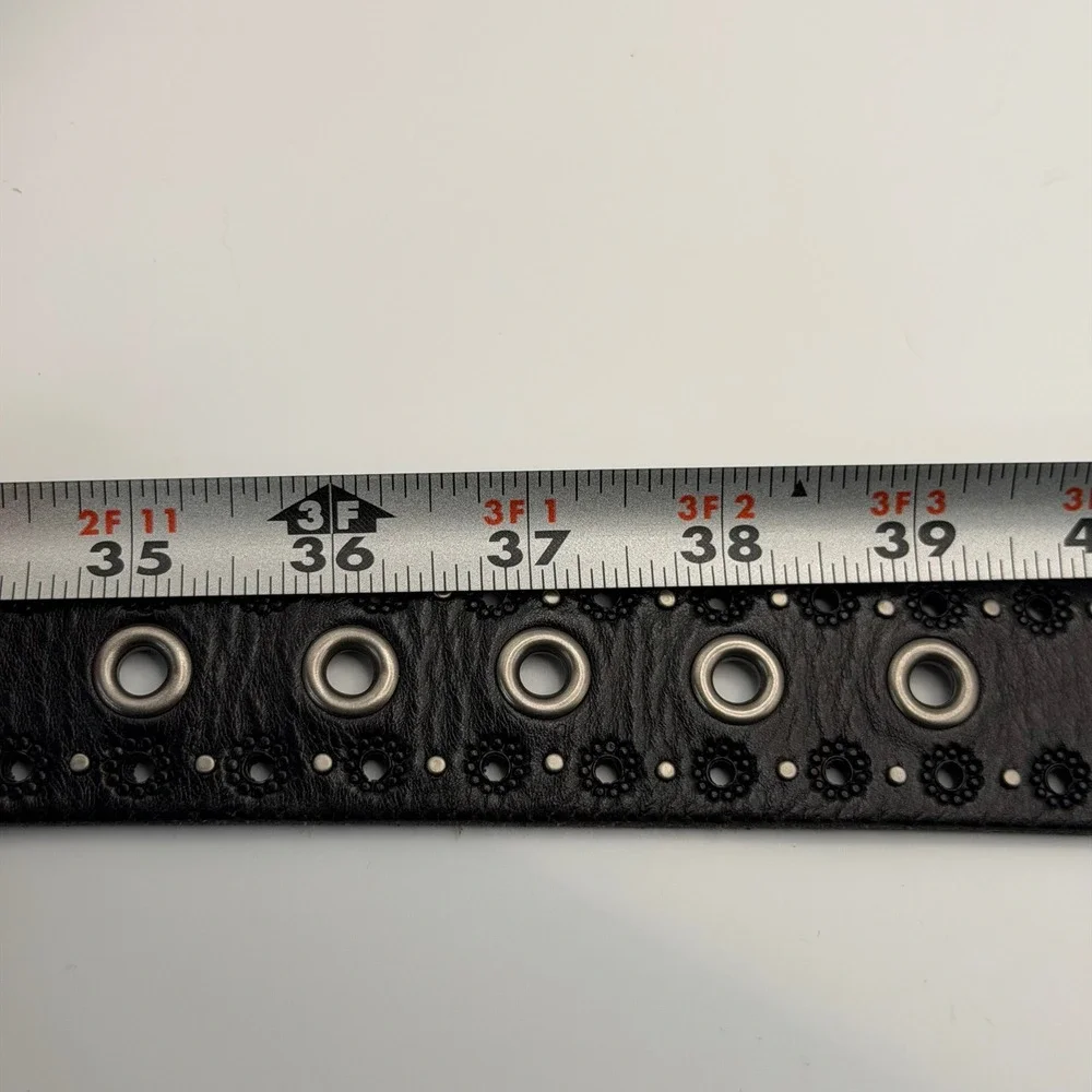 Fossil Womens Black Leather Floral Perforated Studded Belt L BT2817001